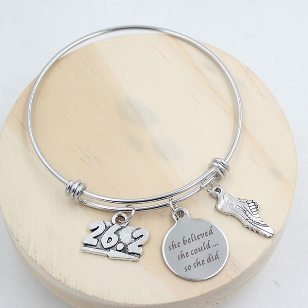 

new arrival fashion stainless steel wire bangle expandable bangle jewelry running 26.2 charm bracelets runner bracelets for women gift, Golden;silver