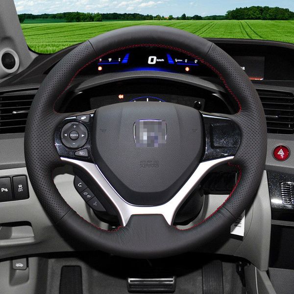 

for honda civic 9th/ jed car diy hand sewing steering wheel cover balck leather