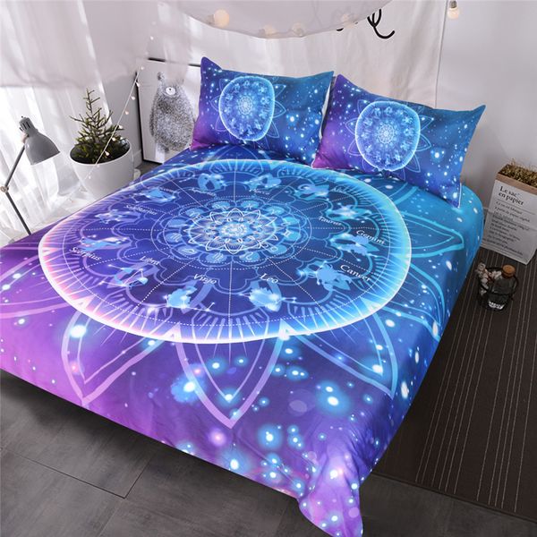 Zodiac Bedding Set Lotus Mandala Bling Glitter Galaxy Burgundy