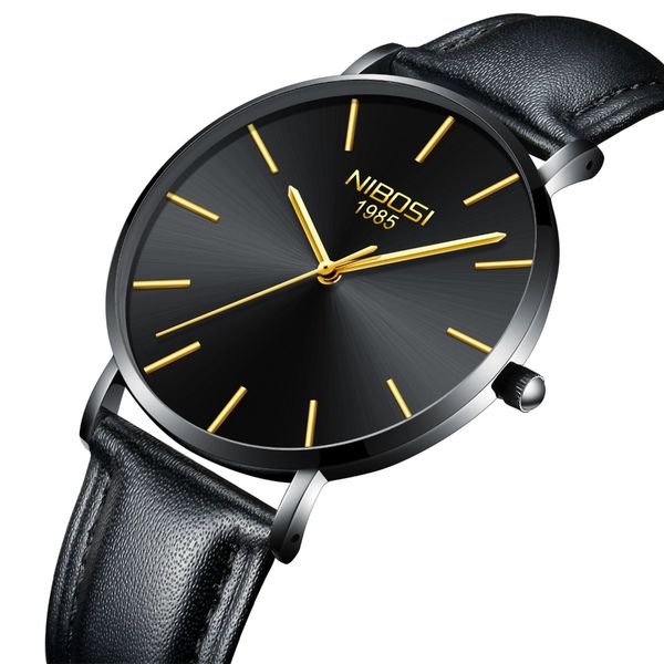 

nibosi watches famous brand dress fashion business lover's watch swiss quartz wristwatches genuine leather strap, Slivery;brown