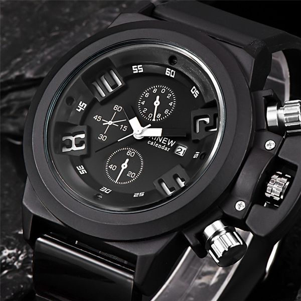 

army sports quartz silica watch men analog dial clock date chronograph wristwatches relogio masculino #d, Slivery;brown