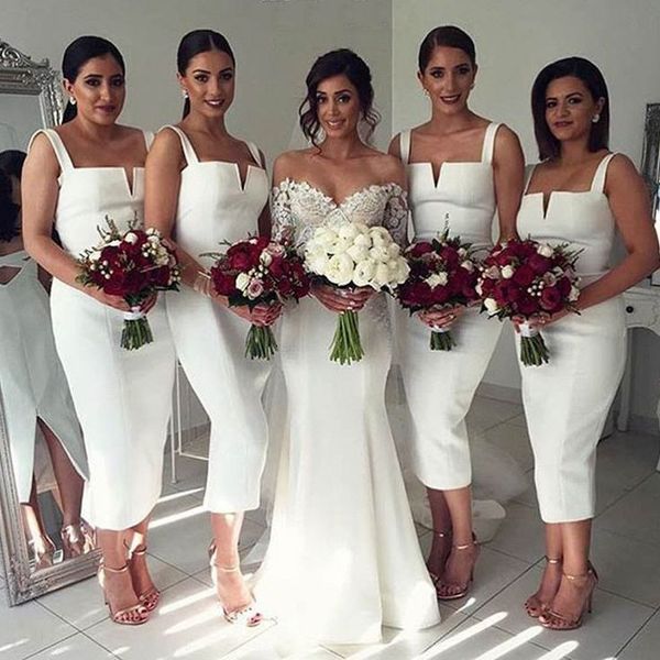 

2018 white short sheath bridesmaid dresses tea length for beach wedding straps party cocktail dresses, White;pink