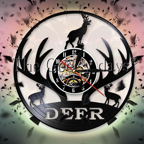 

forest woodland deer record wall clock modern design antlers wildlife animal wall clock for gift