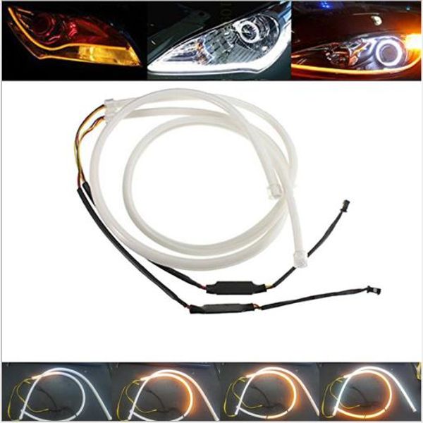 

1 pair 45cm/60cm LED Light Strips Tube Switchback White/Amber Daytime Flowing Light Flexible DRL Turn Signal Lamps