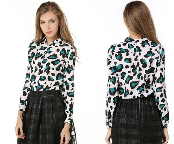 

Spring Women Sexy Leopard Shirts Cotton Turn Down Collar Long Sleeve Shirt Women Print Shirt Casual Ladies Blouse Women Tops