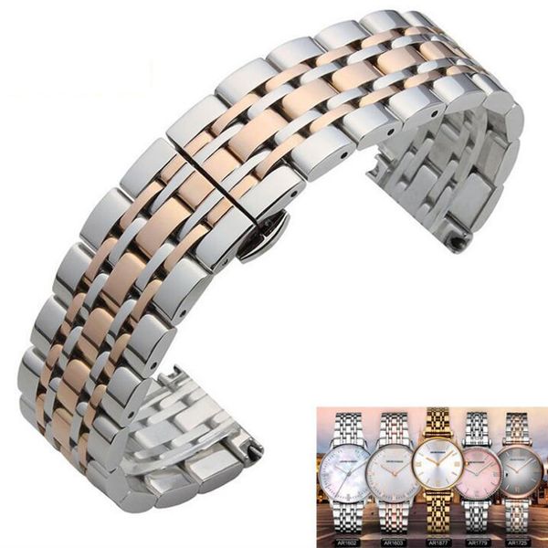 

metal stainless steel watch band wrist strap 16mm 18mm 20mm 22mm replacement buerfly clasp bracelet men women black rose gold, Black;brown