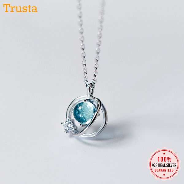 

trusta 100% 925 real sterling silver jewelry universe planet stone pendant choker necklace for women girl gift jewelry ds1309