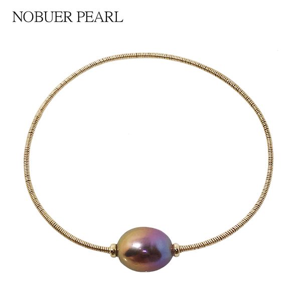 

nobuer customizable 14k gold gradient color baroque real pearls bangles & bracelet for women to a party trendy bangles, Golden;silver