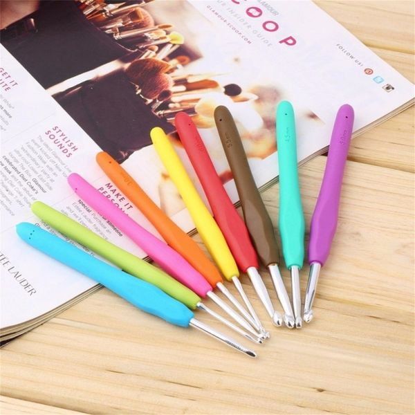 

fashion 9pcs/set mixed metal hook crochet template kit tpr aluminum knitting needles for loom tool band diy crafts