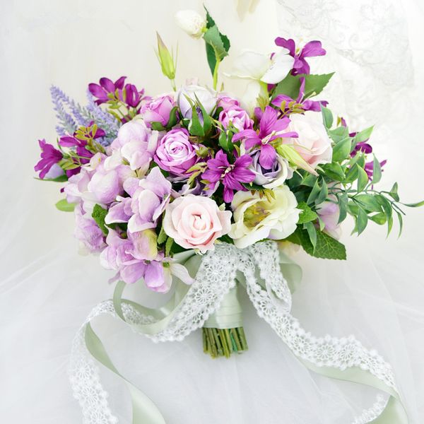 Acheter Janevini En Forme De Coeur Violet Mariage Bouquet Artificielle Fleur De Mariée Dentelle Ruban Bouquet De Mariée Demoiselle Dhonneur Rose