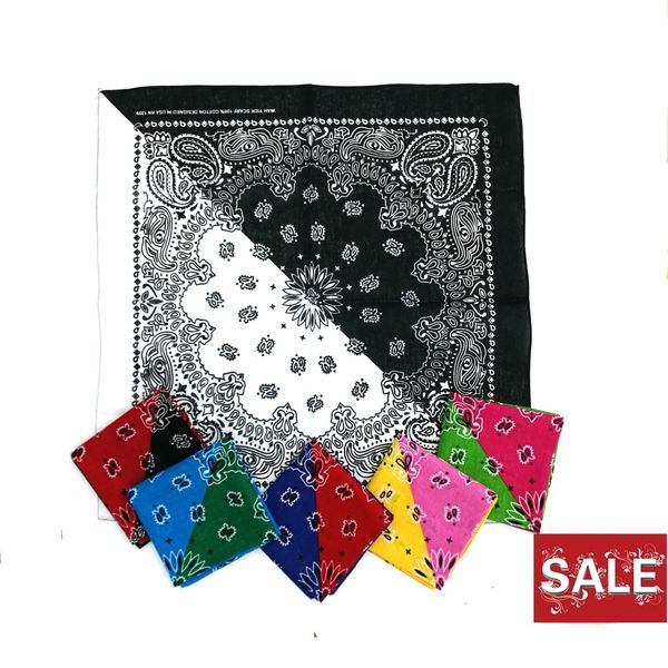 

contrast color bandana cotton 32's paisley printed handkerchief 55cm, Black;blue