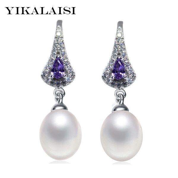 

yikalaisi 2017 new fashion pearl earrings jewelry for women water long freshwater pearl 925 sterling silver wedding jewelry, Golden;silver