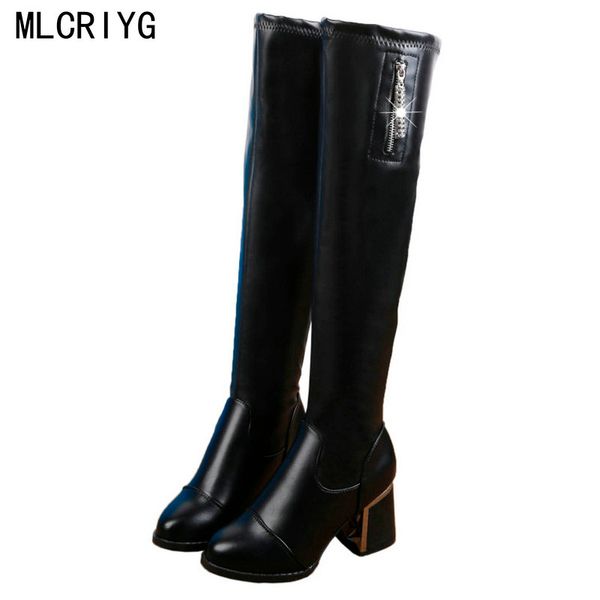 

size34-40 2018 new autumn women's rain boots high heels bling crystal dress shoes woman ladies over the knee elegant footwear, Black