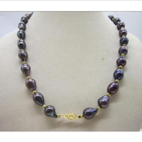 

pretty 9-11mm south sea natural baroque pearl necklace 18 inch yellow clasp, Silver