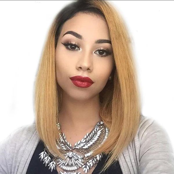 

1b/27 ombre color lace front wigs pre plucked straight remy hair brazilian human hair wigs with baby hair lin man, Black