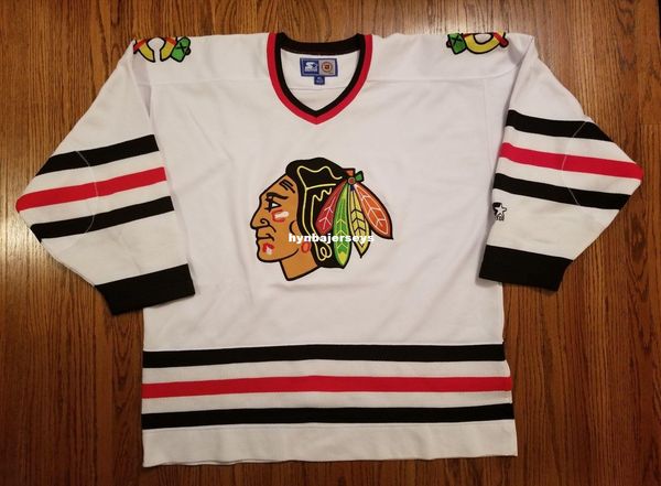 

custom chicago blackhawks vintage starter hockey jersey white mens retro jerseys, Black;red
