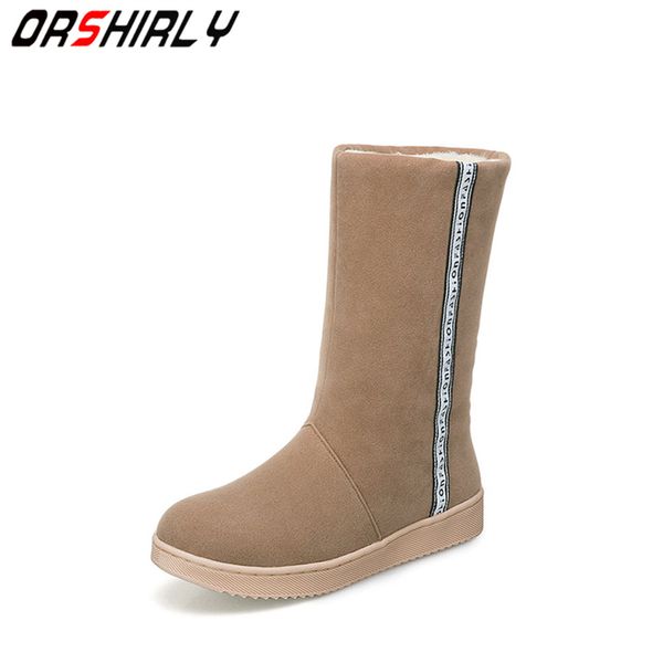 

orshirly fashion flock mid-calf women snow boots winter warm fur falt with comfortable solid handmade for ladiessale, Black