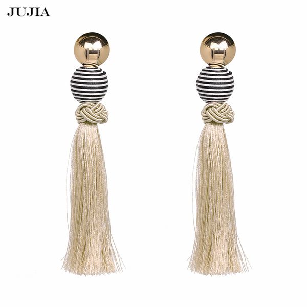 

jujia ethnic handmade long tassel earrings for women statement dangle vintage fringe earrings bijoux, Silver