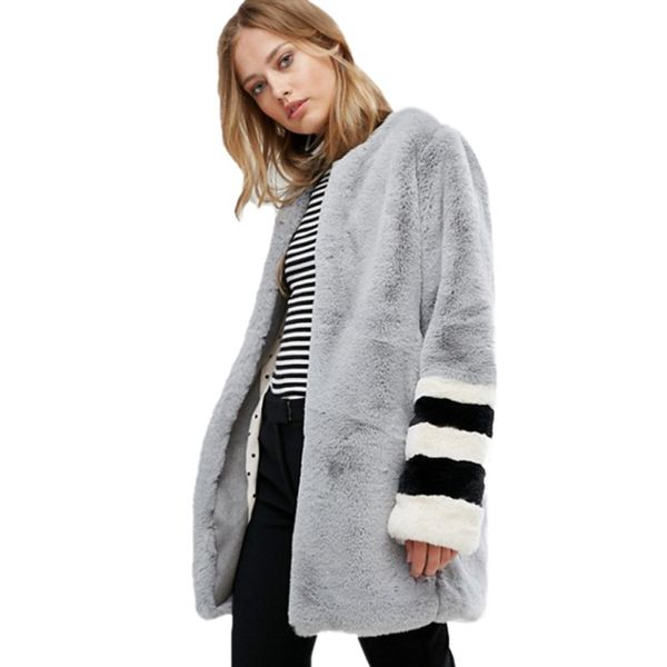 

elegant shaggy women faux fur coat streetwear autumn winter warm plush coat female plus size overcoat party t7, Black