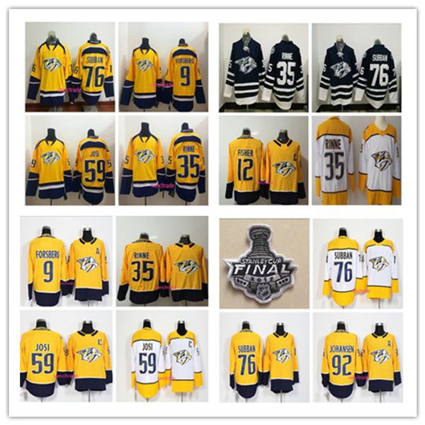 

2018 season nashville predators 9 filip forsberg 12 mike fisher 35 pekka rinne 59 roman josi 76 pk subban 92 johansen blue hockey jerseys, Black;red