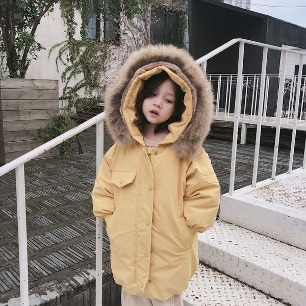 

myudi - boys girls' winter warm thick long design down parkas jacket children hooded fur hat clothing coat for kids 2-6y, Blue;gray