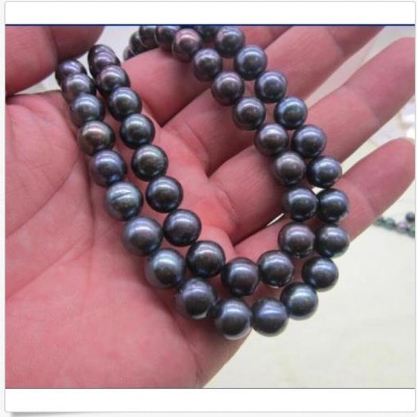 

exquisite 10-11mm natural tahitian black pearl necklace 35 inch 14k gold, Silver