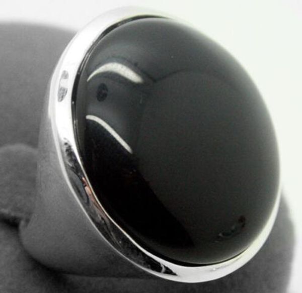 

rare natural black agates gem 24mm 925 sterling silver jewelry ring size 7/8/9/10# wedding jewelry ring, Golden;silver