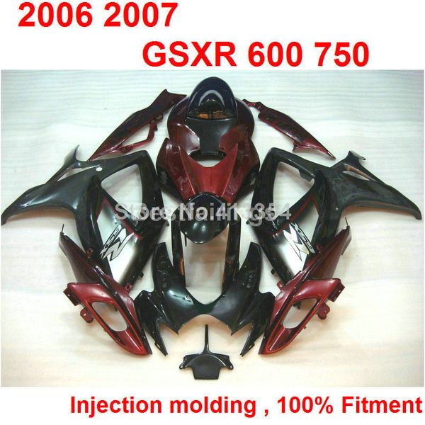 

injection molding fairing kit for suzuki gsxr600 gsxr750 2006 2007 red black fairings gsxr 600 750 06 07 rt44