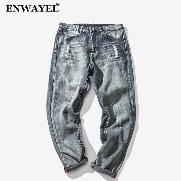 

enwayel distressed harem casual jeans men clothes hole ripped fashion hip hop male denim loose trousers for mens pencil clothing, Blue