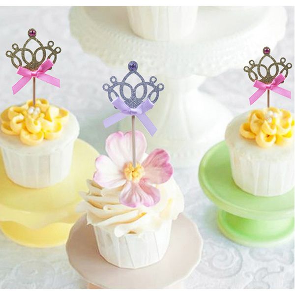 

10pcs/lot birthday party decoration kids baby boy girl party decoration gold/silver cupcake ers princess crown cake ers