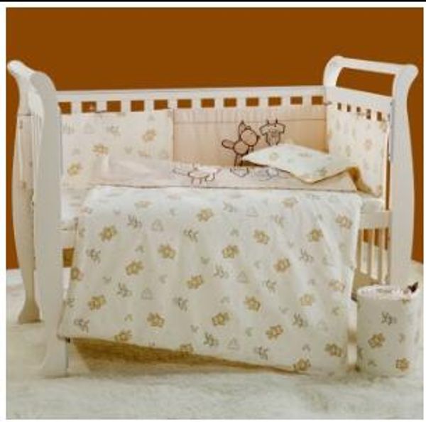 Embroidery Cartoon Bear Baby Bedding Set 100 Cotton White Crib