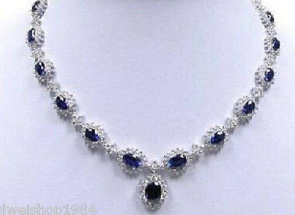 

new style ****very beautiful precious white gold blue crystal necklace 18" fashion wedding party jewellery, Silver