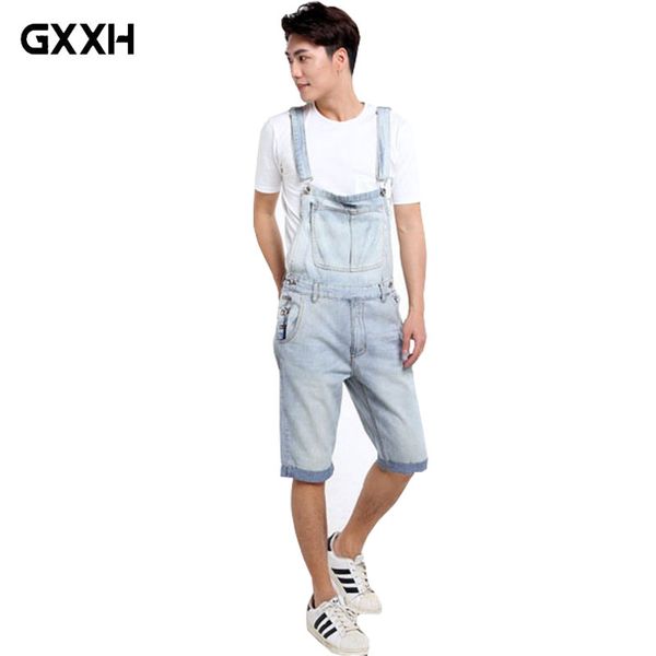 

summer cowboy bib male korean casual big pocket suspenders pants shorts loose large size 5xl five pants ladies straps jumpsuit, Blue