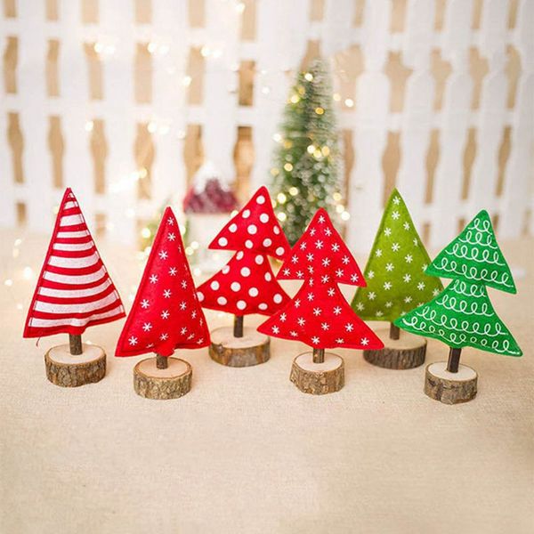 Acquista Mini Albero Di Natale Fai Da Te Mini Alberi Di Pino Rosso Verde Polk Dot Desktop Xmas Decorazioni In Legno A Strisce Stampato Giocattolo
