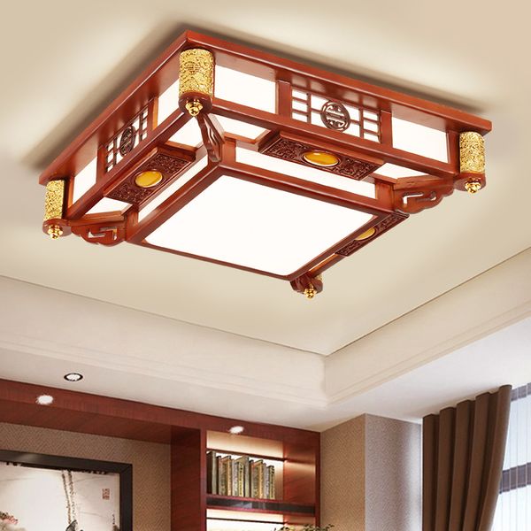 

new style living room lights solid wood led ceiling lamp minimalist rectangular archaize lighting chinese dining bedroom ceiling lamps