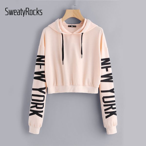 

letter sweatyrocks drop shoulder letter print sleeve hoodie women pink long sleeve sporting pullovers sweatshirt casual sweatshirt, Black