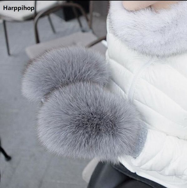 

2017 new women fashion brand new genuine woollen fur covered winter gloves mittens real fur luva glove, Blue;gray