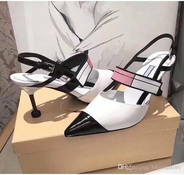 

Two tone patent leather lingback andal for women pointed toe pump ankle trap kitten heel lady ca ual dre wedding hoe