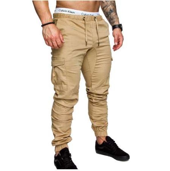 

brand men pants hip hop harem joggers pants male trousers mens joggers solid multi-pocket pants, Black