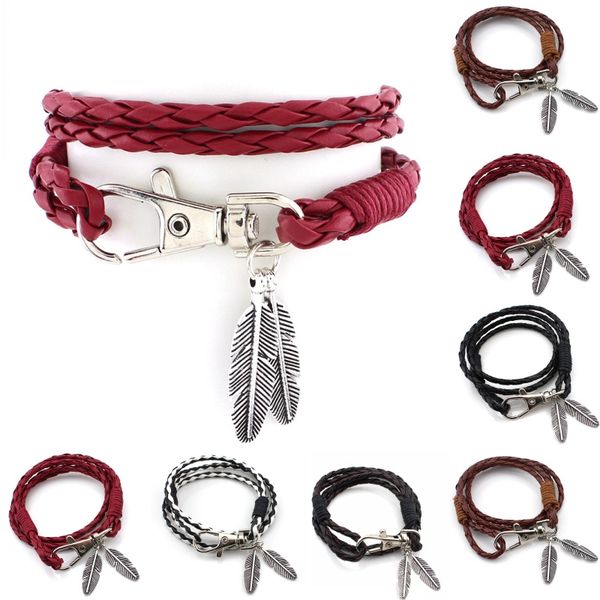 

new keychain feather bracelet leather diy weave rope bracelets & bangles men women jewelery hooks buckle jewelry g817s, Golden;silver
