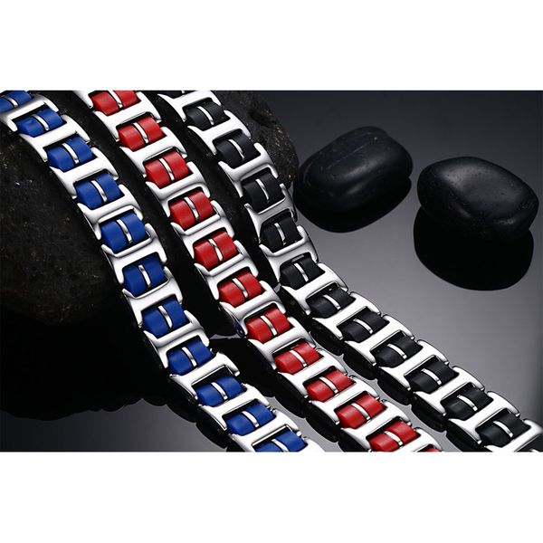 

men black/blue/red 316l stainless steel watch band strap bracelet watchband men bracelet 21.5cm length