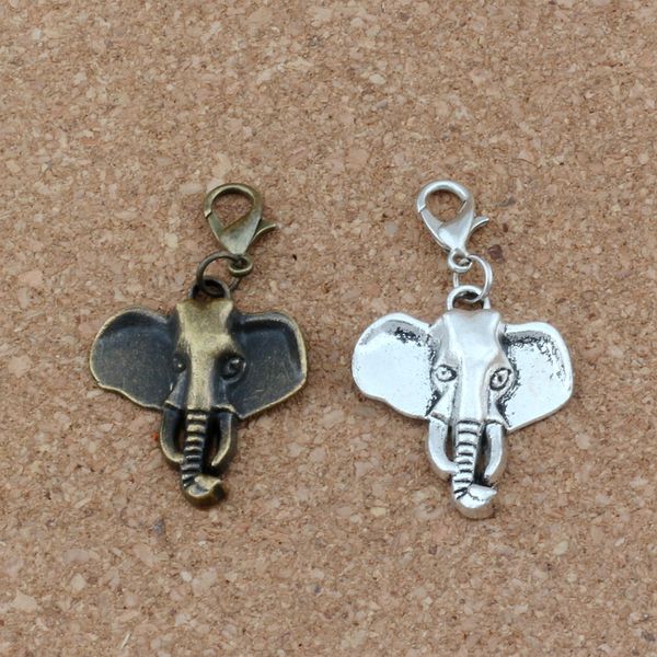 

50pcs /lots antique silver /antique bronze elephant head charm bead with lobster clasp fit charm bracelet jewelry diy 22.8x41mm a-296b, Bronze;silver