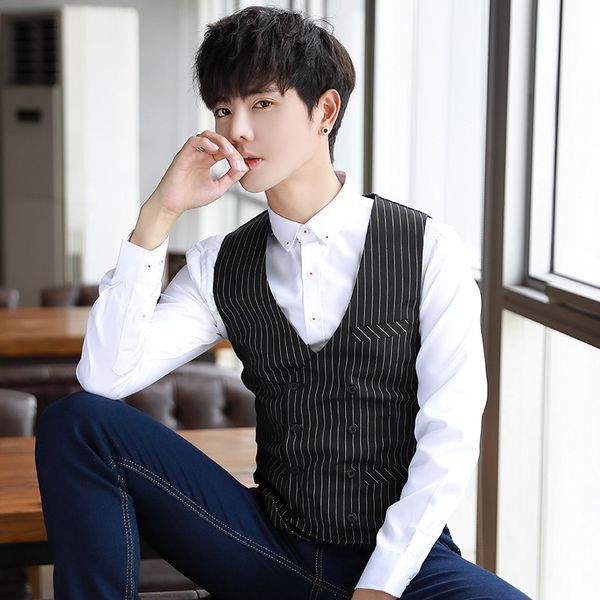 

striped vest men's autumn new 2018 men's casual business slim vest night ktv work professional, Black;white