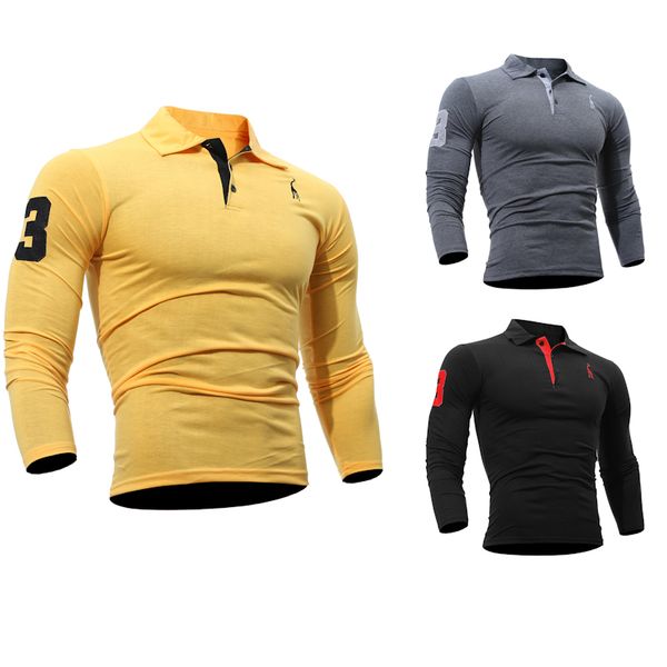 

Вышитые олень мужская рубашка поло с длинным рукавом