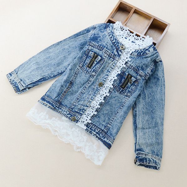

elegant girl denim jacket lace side retro princess coat jacket for 3-10years girls little kids children spring autumn outerwear jacket, Blue;gray