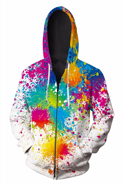 

wholesale- fashion womens/mens splatter rainbow funny 3d print zipper jumper sweatshirt hoodies ll022, Black;brown
