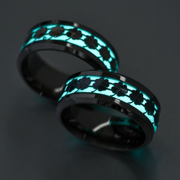 

noctilucent clovers ring original fluorescent stainless steel jewelry charming clover luminous ring glowing in dark, Silver