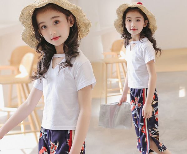 

big girls summer clothes t-shirt +pants set,new design fashion clothes, White