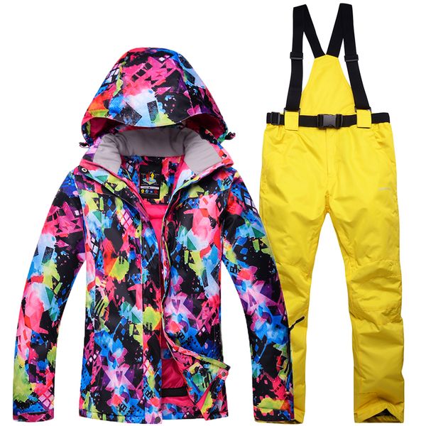 

female women's ski or snowboard suit ski jacket and pant outdoor hiking or camping clothing set winter warm suit