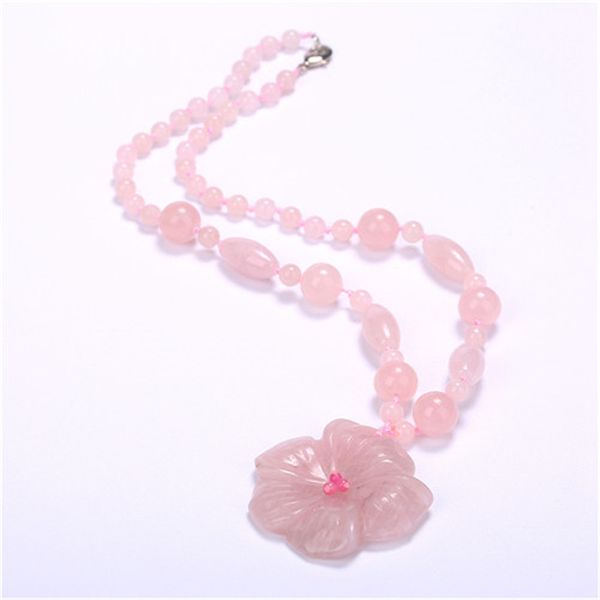 

roing flower pendant necklace hand carved natural crystal fashion accessories beads chain necklaces gift women's jewelry n201-n209, Silver